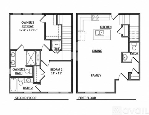 A floor plan of a two-story house with a second floor that includes an owner's retreat and a dining area.