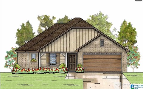 A house with a brown roof and a garage door.