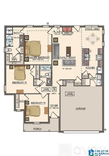 A floor plan of a house with labeled rooms such as "DINING AREA" and "FAMILY ROOM".