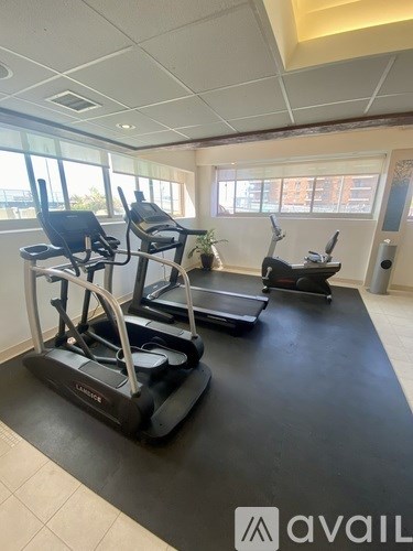 A gym with treadmills and elliptical machines.