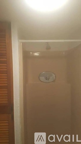 A bathroom with a toilet and a wooden door.