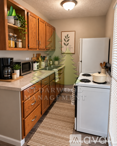 A kitchen with a white fridge and a white stove top oven.