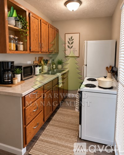A kitchen with a white fridge and a white stove top oven.