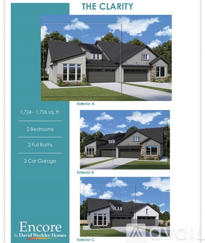 A house brochure titled "THE CLARITY" showcasing three different exterior views of a property.