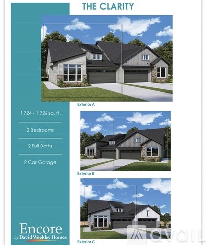 A house brochure titled "THE CLARITY" showcasing three different exterior views of a property.