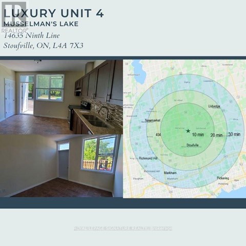 A real estate listing for a luxury unit at Musselman's Lake in Stouville, ON.