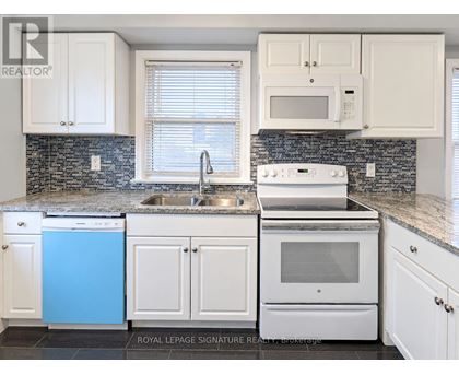 A kitchen with white cabinets and a blue dishwasher.