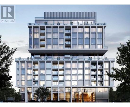 A modern multi-story building with a glass facade and a sign that reads "iCloud Realty Bikkerage.".