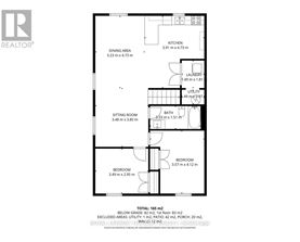 A floor plan for a home with a total area of 165 square meters, including a kitchen, dining area, laundry, sitting room, bathroom, and bedroom.
