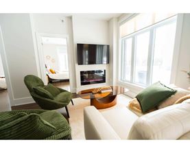 A living room with a fireplace and a television.