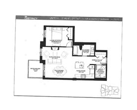 A black and white image of a floor plan for a one bedroom apartment.