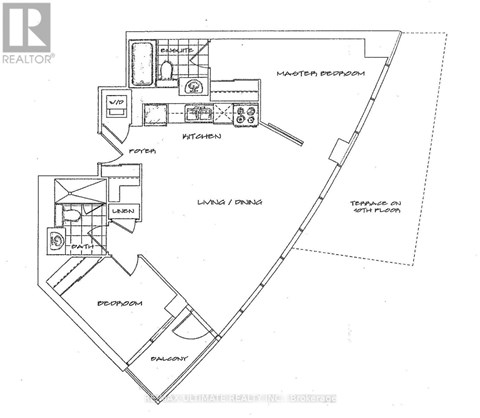 A floor plan of a house with a living room, kitchen, and two bedrooms.