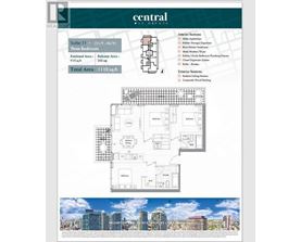 A real estate advertisement for a property called Central Business, featuring a floor plan and exterior image of a cityscape.