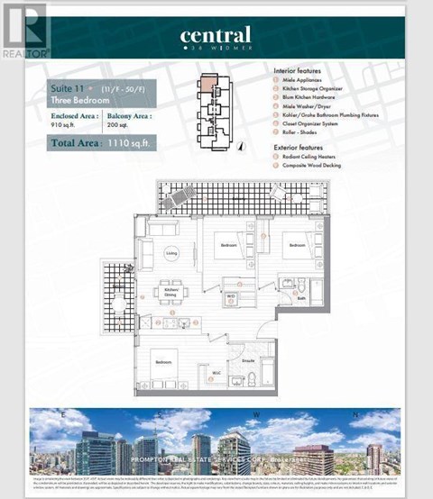 A real estate advertisement for a property called Central Business, featuring a floor plan and exterior image of a cityscape.