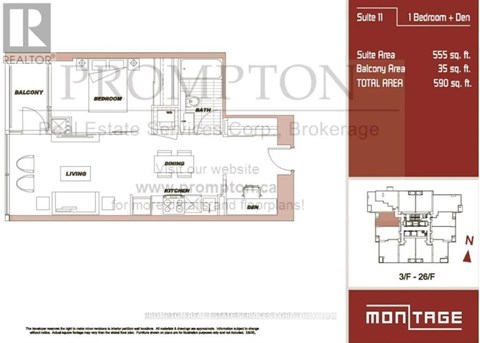A floor plan for a property with a living room, dining room, and balcony area.