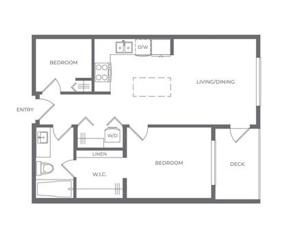 A floor plan of a house with a living room, dining room, and three bedrooms.