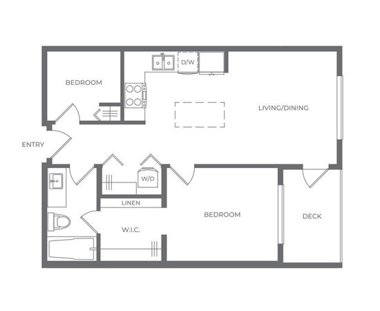 A floor plan of a house with a living room, dining room, and three bedrooms.