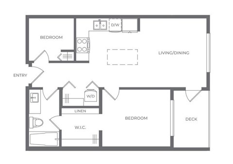 A floor plan of a house with a living room, dining room, and three bedrooms.