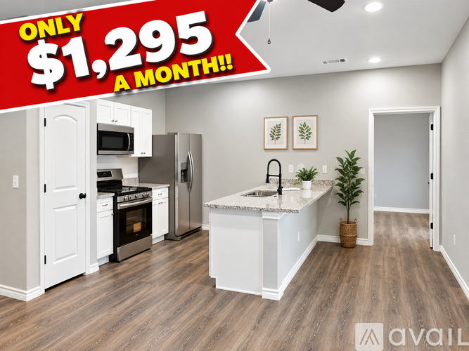 A kitchen with a price tag of $1,295 a month.