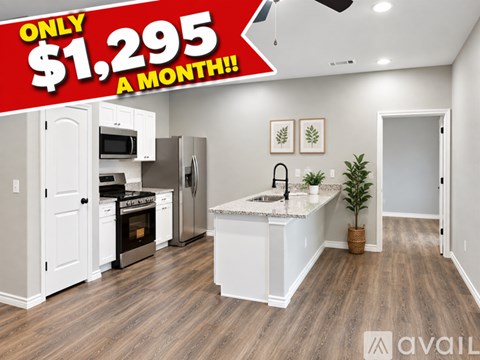 A kitchen with a price tag of $1,295 a month.