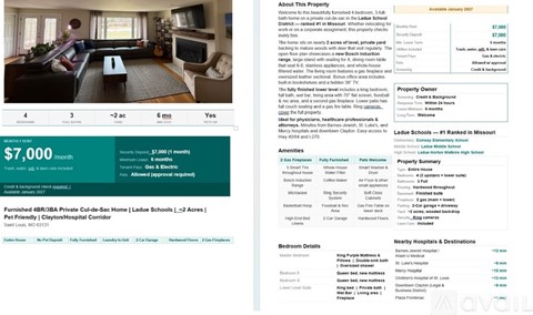 A real estate listing for a property in Ladue, MO.