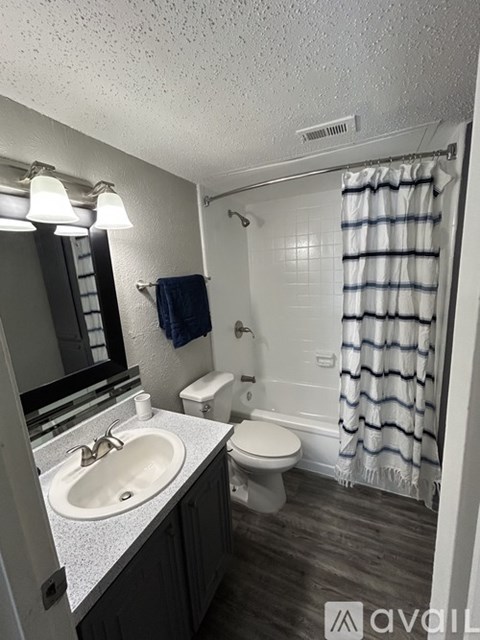 A bathroom with a toilet, sink, and shower.