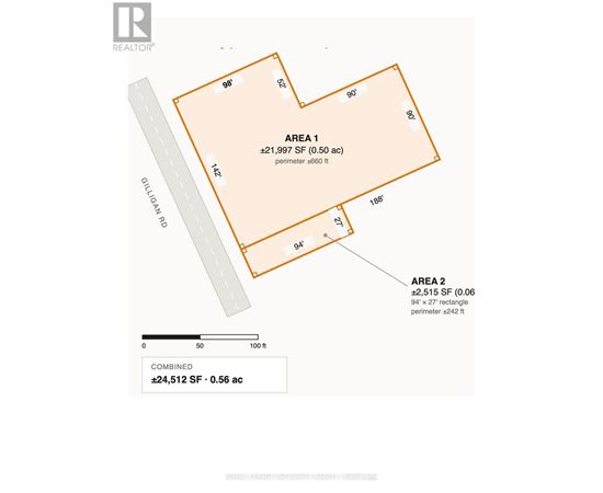 A map shows two areas, one is 21,997 square feet and the other is 2,515 square feet.