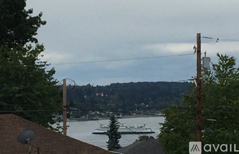 A view of a body of water with boats and a town in the distance.