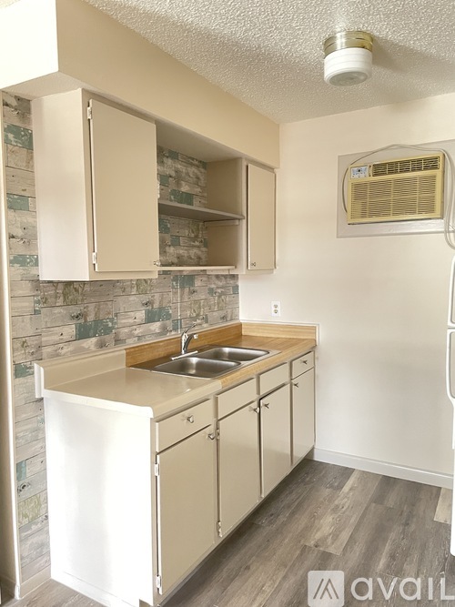 A kitchen with a sink and cabinets.