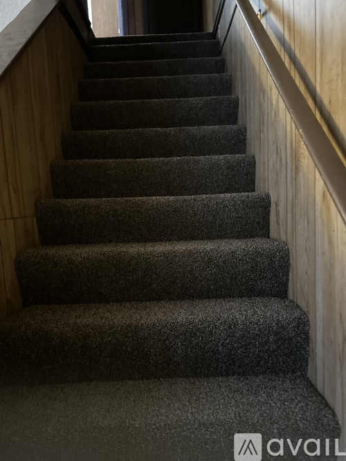 A set of stairs with a carpeted bottom step.
