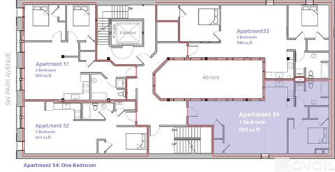 A floor plan of an apartment complex with Apartments 51, 52, and 54.