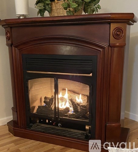 A wood stove with a fire burning inside.