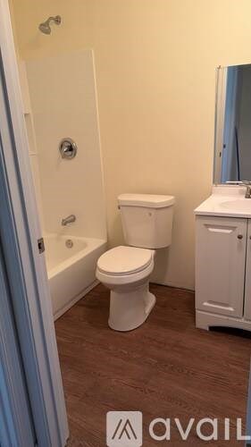 A white toilet in a small bathroom with a cabinet and a mirror.