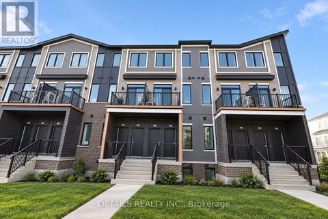 A multi-story residential building with balconies and doors.