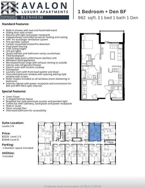 A flyer for a 1 bedroom apartment with a den and a bathroom.