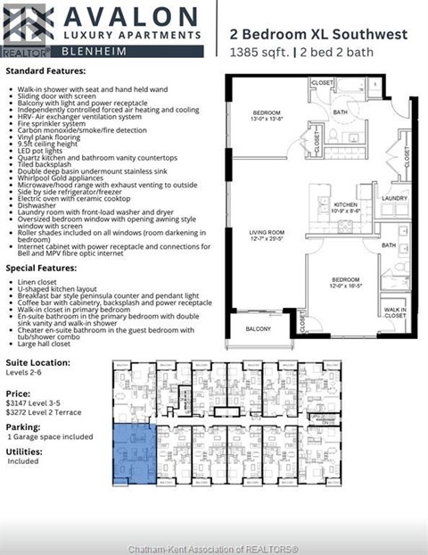 A flyer for a 2 bedroom apartment with a floor plan and details.