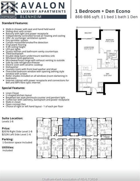A flyer for a 1 bedroom + den econo apartment for rent.