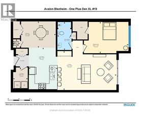 A floor plan for a property at Avalon Blenheim shows a One Plus Den with a kitchen, living room, and bathroom.