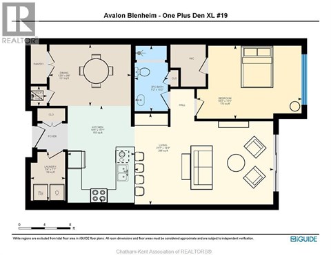 A floor plan for a property at Avalon Blenheim shows a One Plus Den with a kitchen, living room, and bathroom.