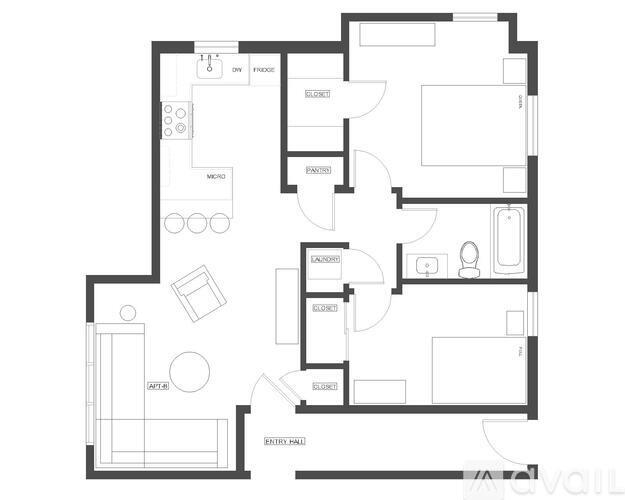 A black and white image of a house floor plan.