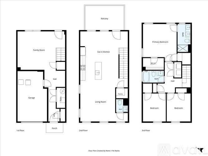 A floor plan for a two-story home with a garage and two bedrooms on the second floor.