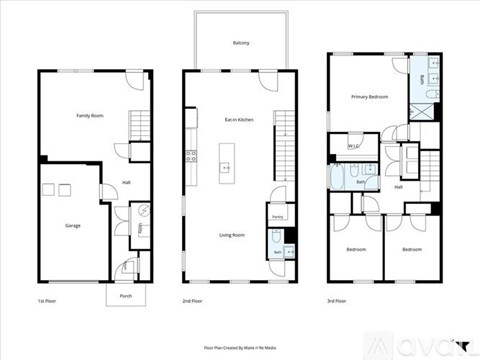 A floor plan for a two-story home with a garage and two bedrooms on the second floor.