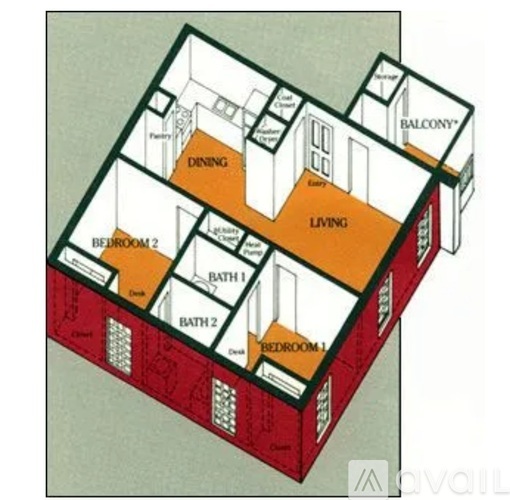A diagram of a house layout with a living room, dining room, and two bedrooms.
