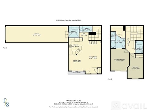 A floor plan for a two-story home with a living room, dining area, and two bedrooms.