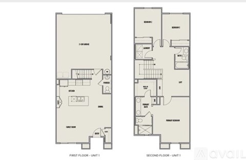 Two floor plans for an apartment are shown, one for the first floor and one for the second floor.