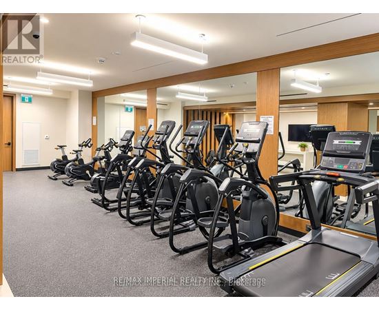 A gym with treadmills and exercise bikes.