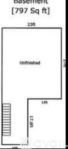 A floor plan of an unfinished basement measuring 797 square feet.
