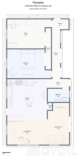 A floor plan of a house with a garage and a living room.