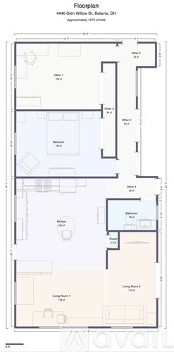 A floor plan of a house with a garage and a living room.
