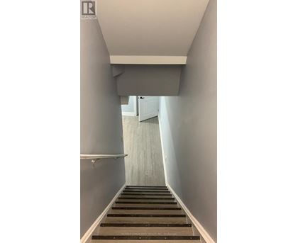 A long flight of stairs leading to a door.